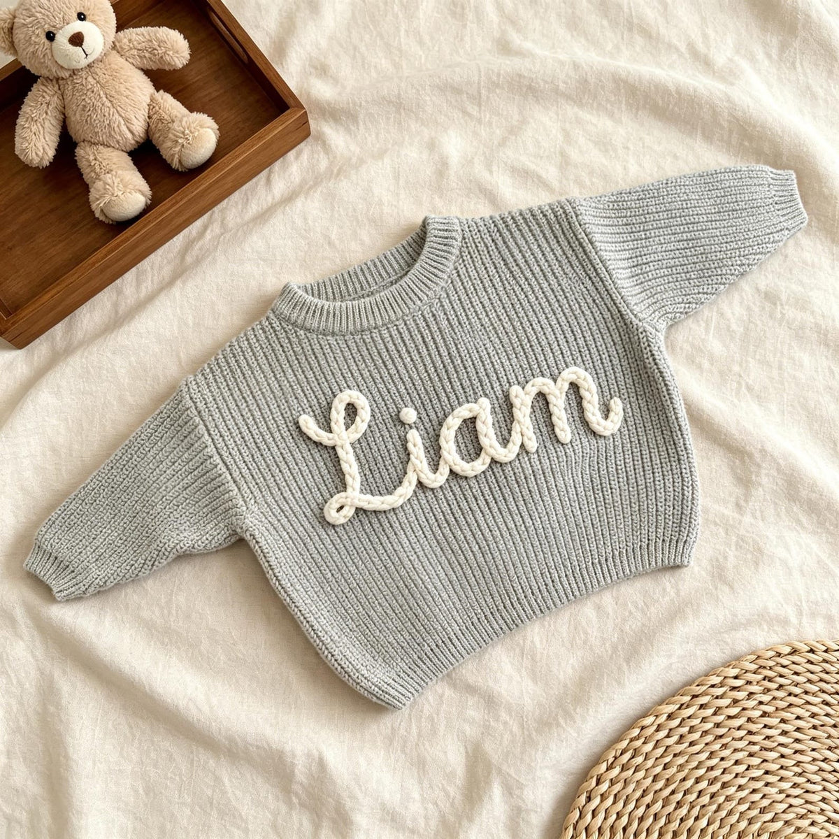 Hand Embroidered Baby Name Sweater, Personalized Baby Sweater with Name