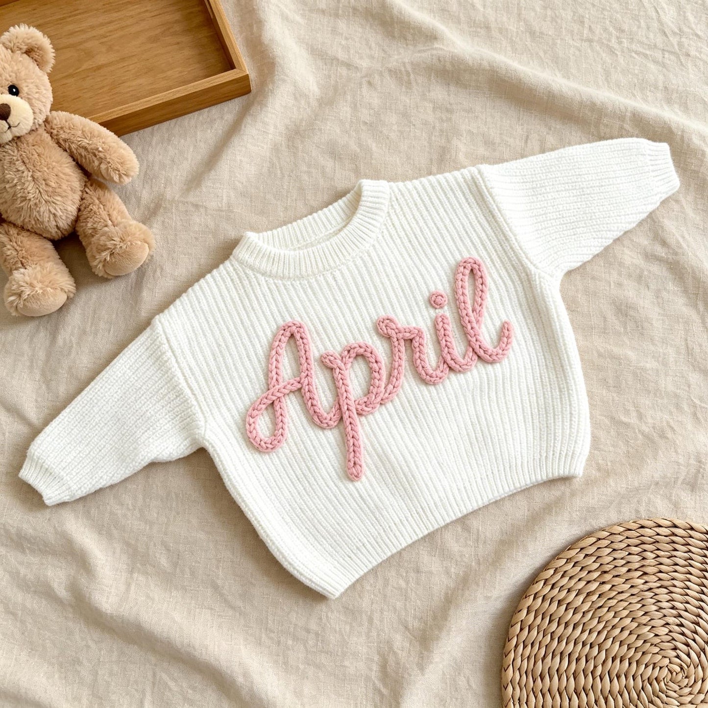 Hand Embroidered Baby Name Sweater, Personalized Baby Sweater with Name