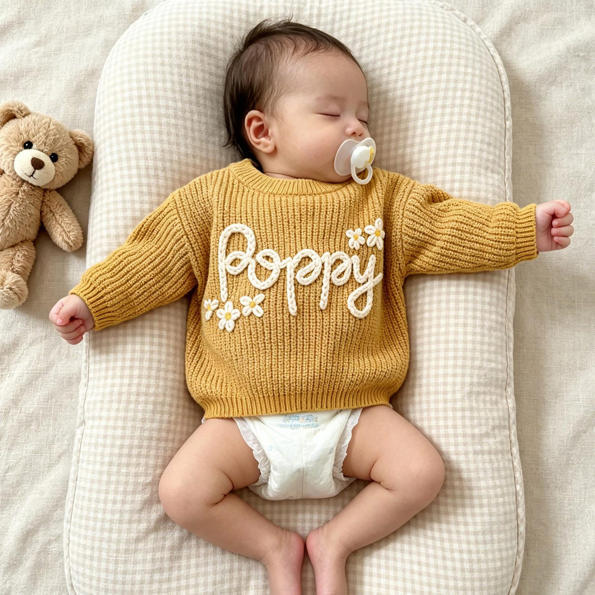 Hand Embroidered Baby Name Sweater, Personalized Baby Sweater with Name