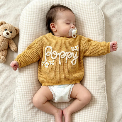 Hand Embroidered Baby Name Sweater, Personalized Baby Sweater with Name