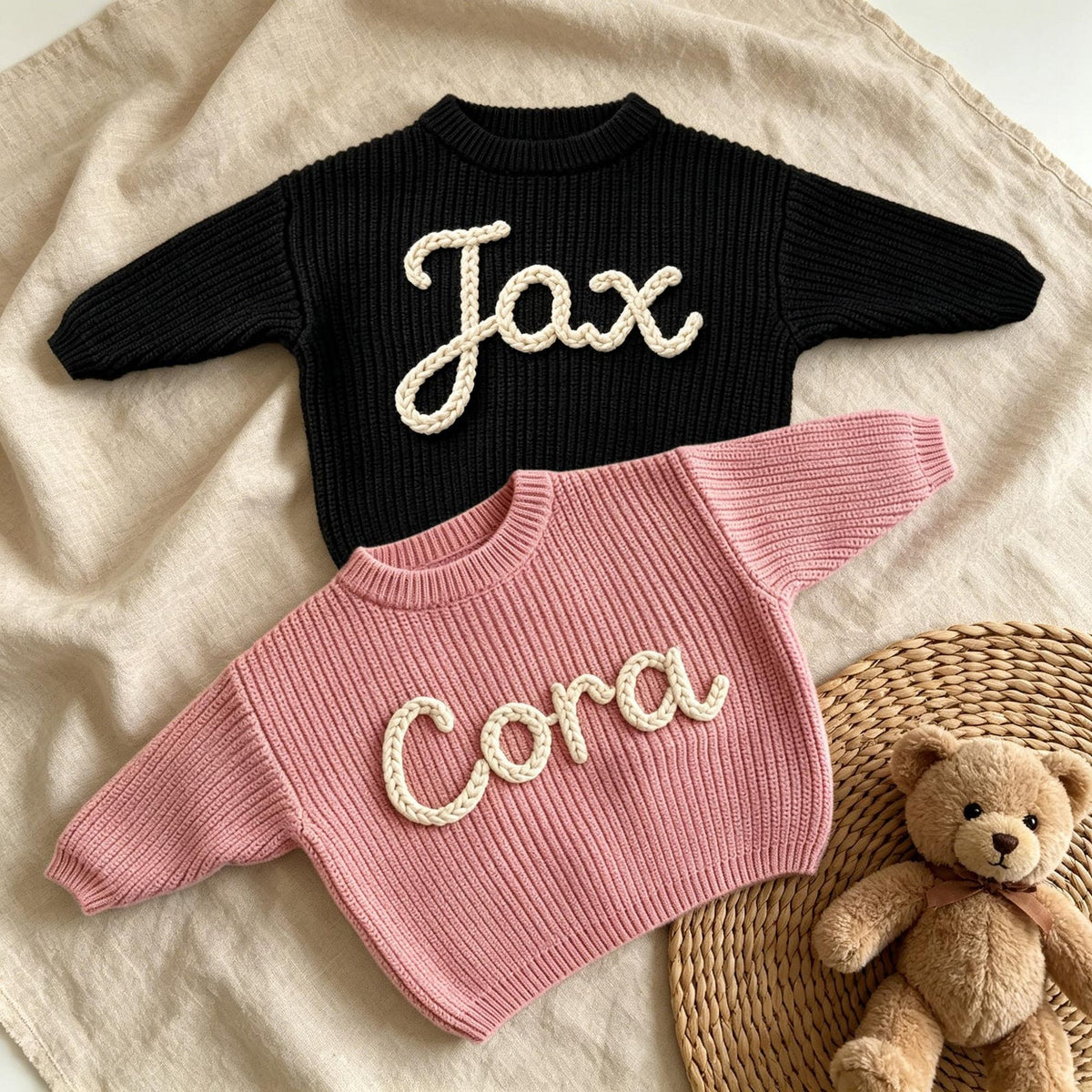 Hand Embroidered Baby Name Sweater, Personalized Baby Sweater with Name