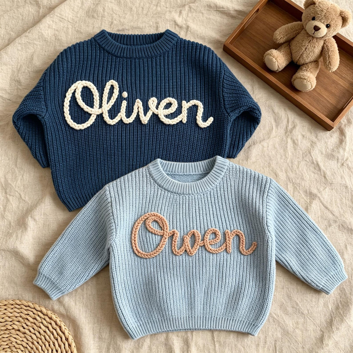 Hand Embroidered Baby Name Sweater, Personalized Baby Sweater with Name