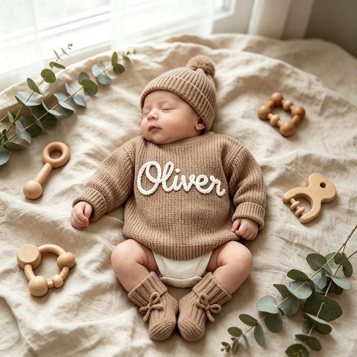 Hand Embroidered Baby Name Sweater, Personalized Baby Sweater with Name