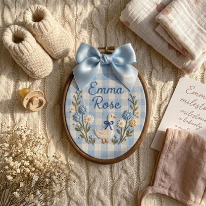 Personalized Goose Baby Name Sign, Custom Embroidered Nursery Name Hoop