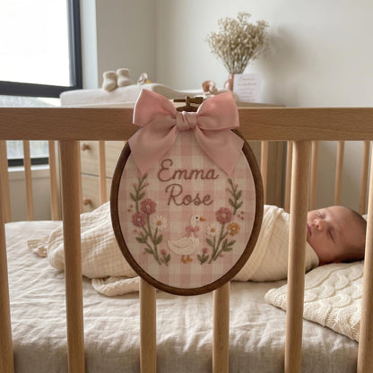 Personalized Goose Baby Name Sign, Custom Embroidered Nursery Name Hoop