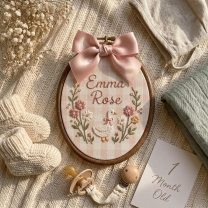 Personalized Goose Baby Name Sign, Custom Embroidered Nursery Name Hoop