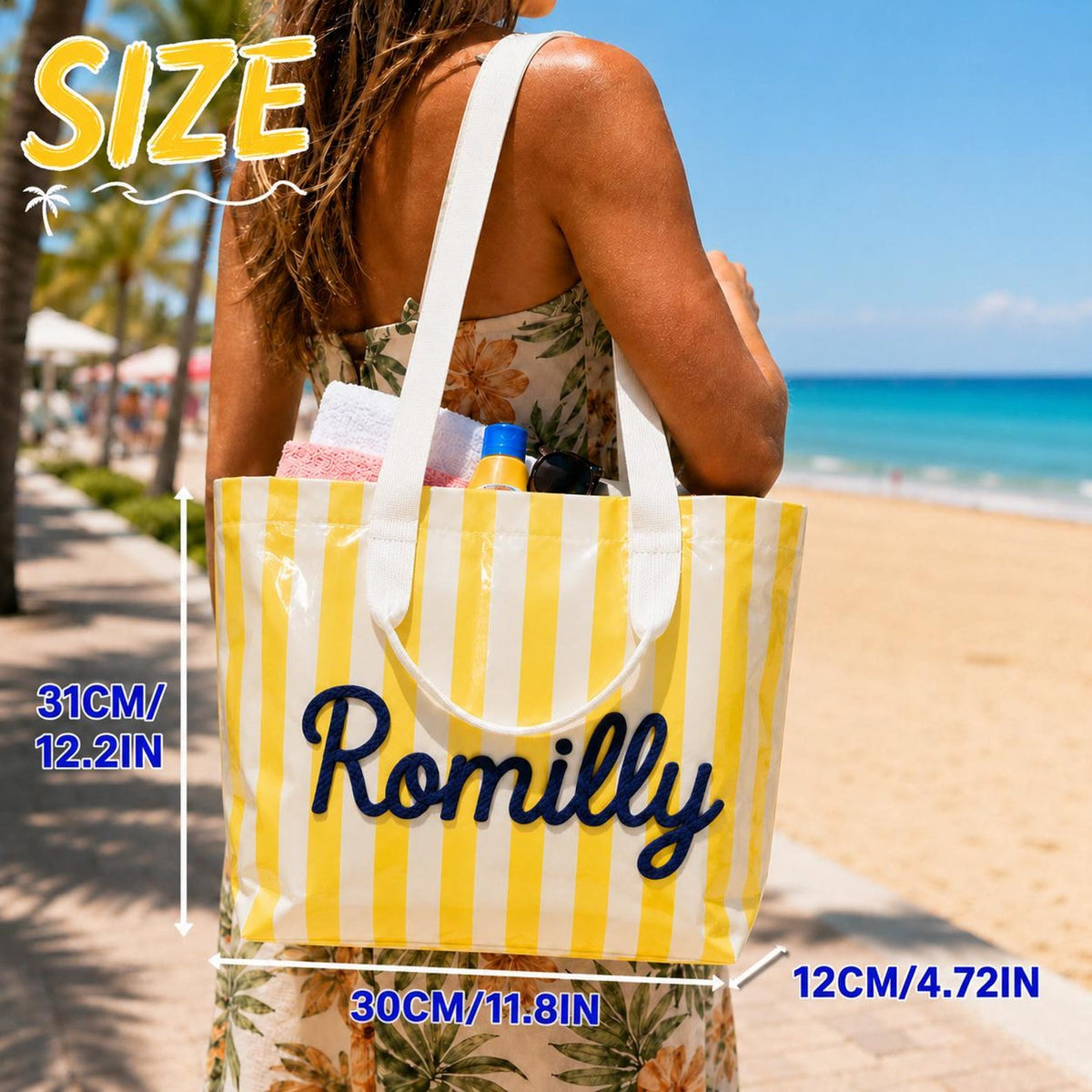 Custom Name Tote Bag, Personalized Embroidered Beach Bag
