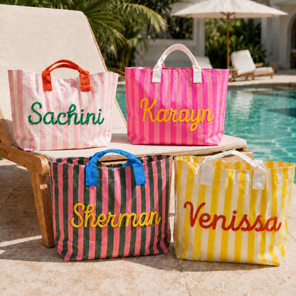 Custom Name Tote Bag, Personalized Embroidered Beach Bag