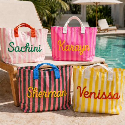 Custom Name Tote Bag, Personalized Embroidered Beach Bag