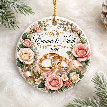 Personalized Wedding Ceramic Ornament, Newlywed Gift, Custom Name Date Keepsake, Bridal Shower Gift