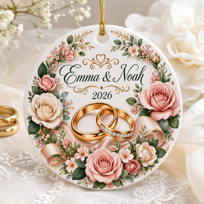 Personalized Wedding Ceramic Ornament, Newlywed Gift, Custom Name Date Keepsake, Bridal Shower Gift