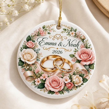 Personalized Wedding Ceramic Ornament, Newlywed Gift, Custom Name Date Keepsake, Bridal Shower Gift