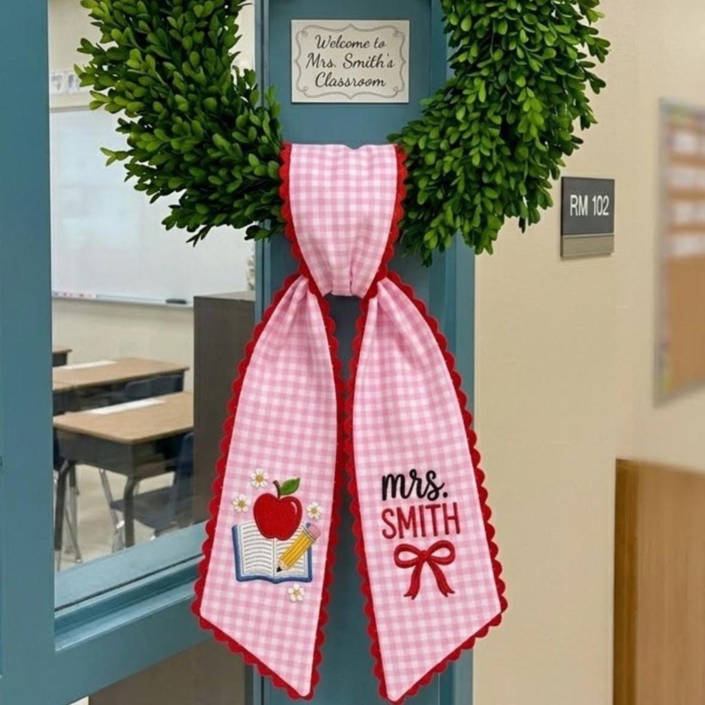Personalized Teacher Door Sash, Classroom Door Sign Wreath Sash
