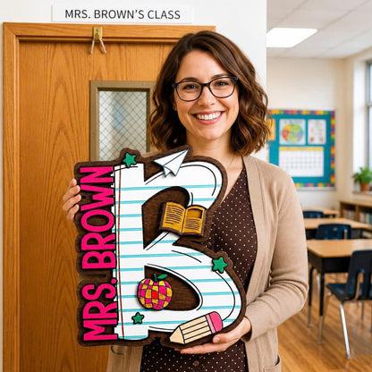 Personalized Alphabet Teacher Door Hanger, Back To School Teacher Gift