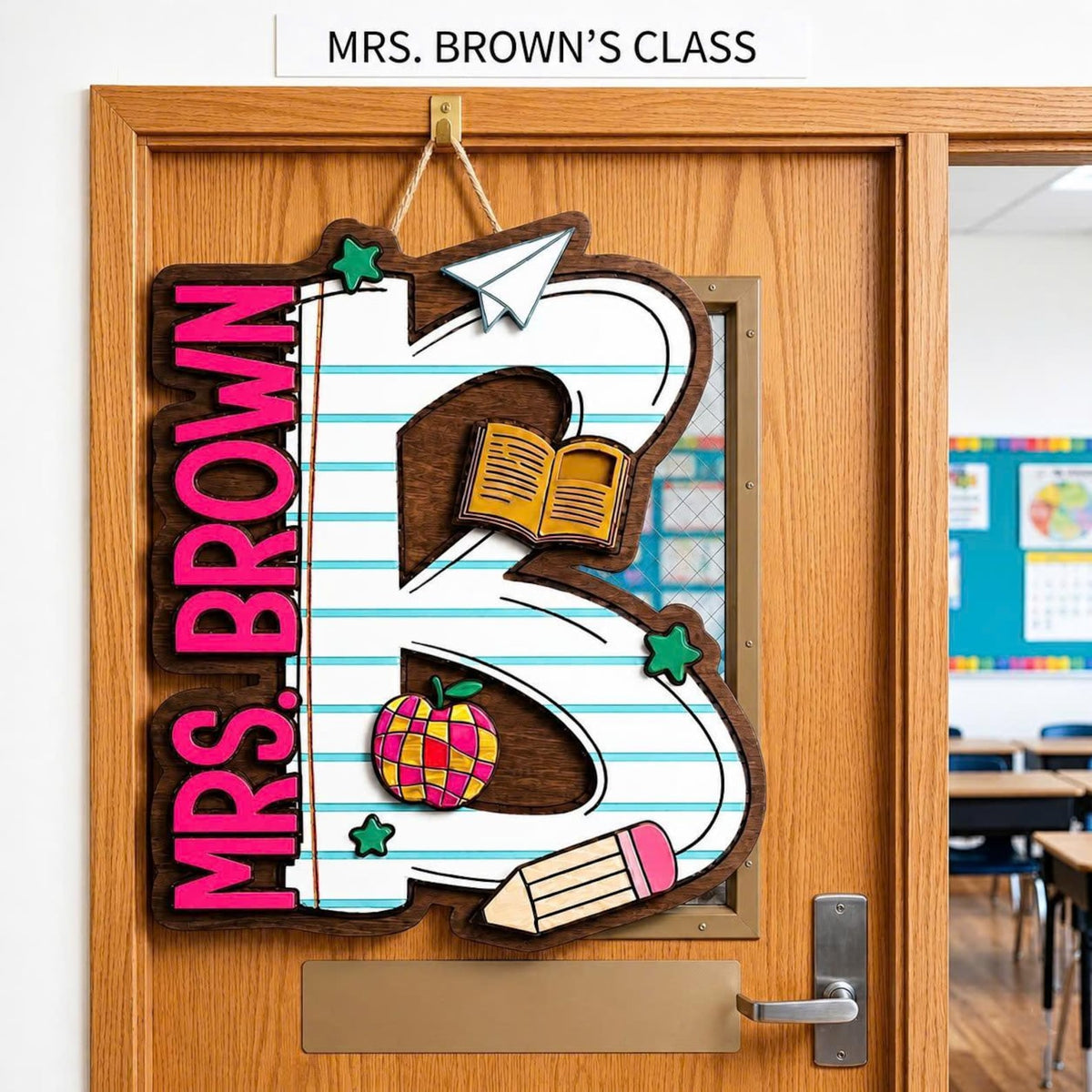 Personalized Alphabet Teacher Door Hanger, Back To School Teacher Gift