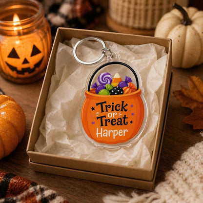 Personalized Halloween Acrylic Keychain, Custom Name Bag Charm, Trick or Treat Tag
