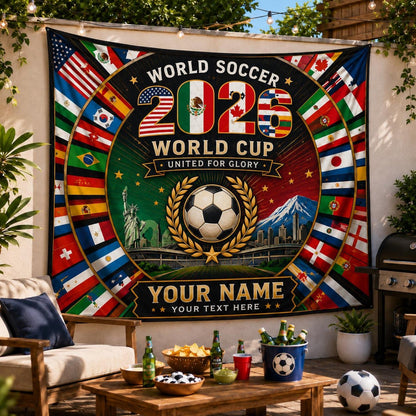 Custom 2026 Soccer Tapestry, World Soccer Fan Wall Hanging, Personalized Name Banner