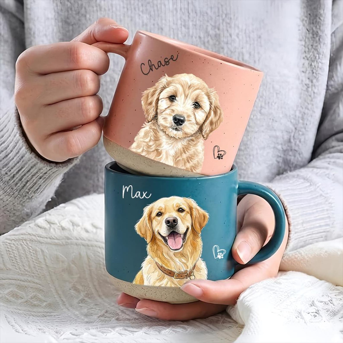 Personalized Watercolor Photo Pet Pottery Mug,Pet Portrait Coffee Cup Gift For Cat Dog Lovers