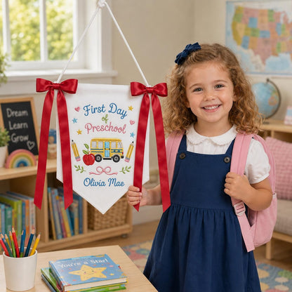 Personalized First Day of School Banner, Custom Embroidered Pre-K Sign