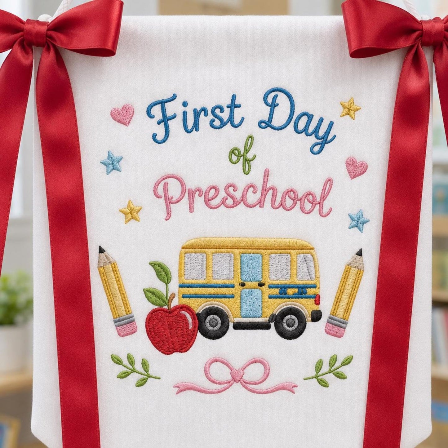 Personalized First Day of School Banner, Custom Embroidered Pre-K Sign