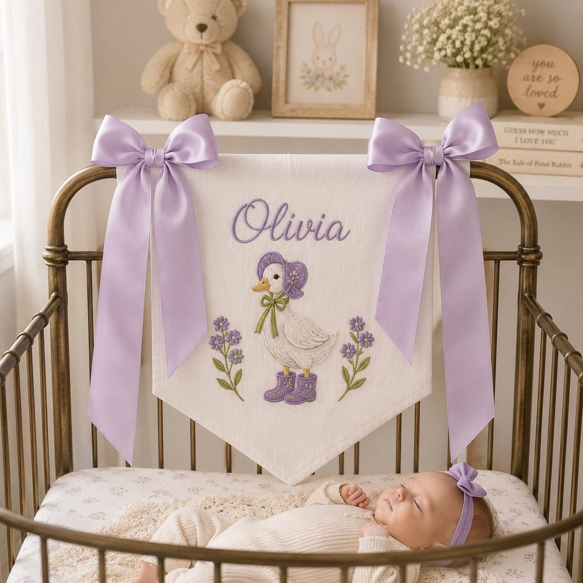 Embroidered Baby Name Banner, Custom Nursery Door Sign, Baby Announcement Banner Hospital Door Sign