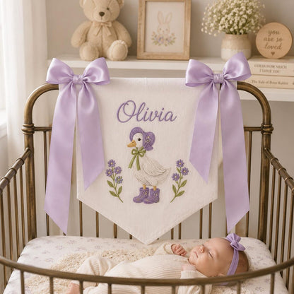 Embroidered Baby Name Banner, Custom Nursery Door Sign, Baby Announcement Banner Hospital Door Sign
