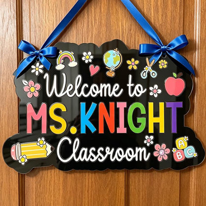 Personalized Teacher Door Sign, Custom Classroom Door Hanger, Teacher Name Sign