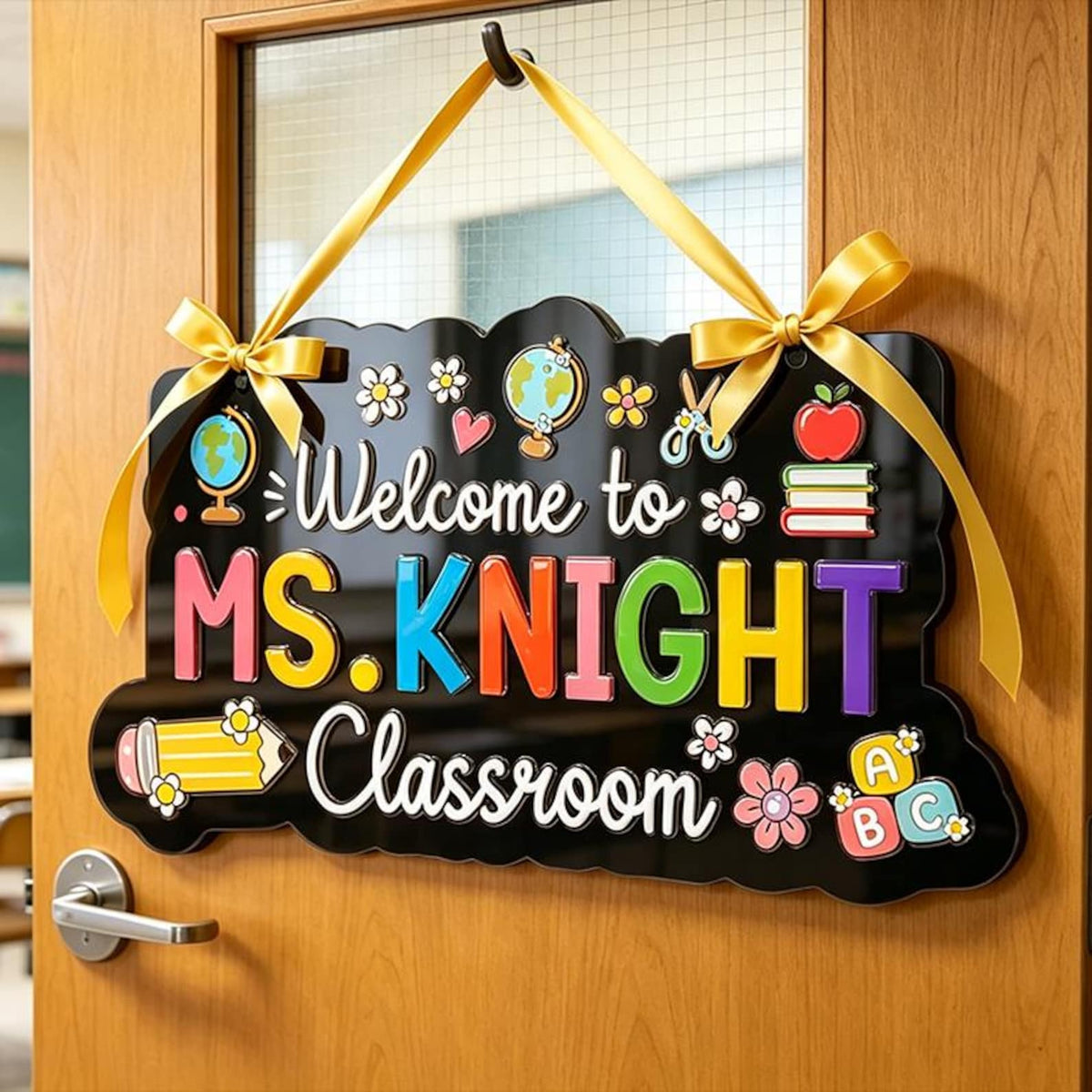 Personalized Teacher Door Sign, Custom Classroom Door Hanger, Teacher Name Sign