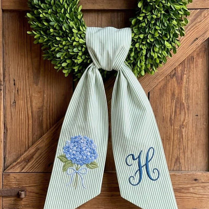 Hydrangea Wreath Sash with Ricrac Edge, Door Decor