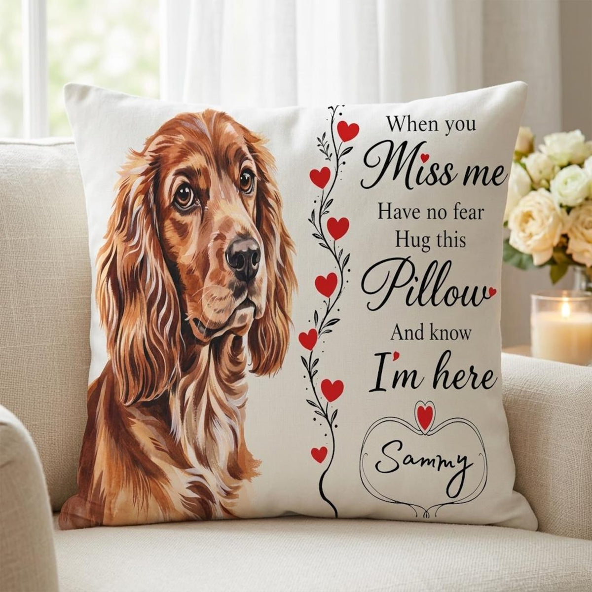 Pet Memorial Pillow with Custom Portrait & Personalised Name