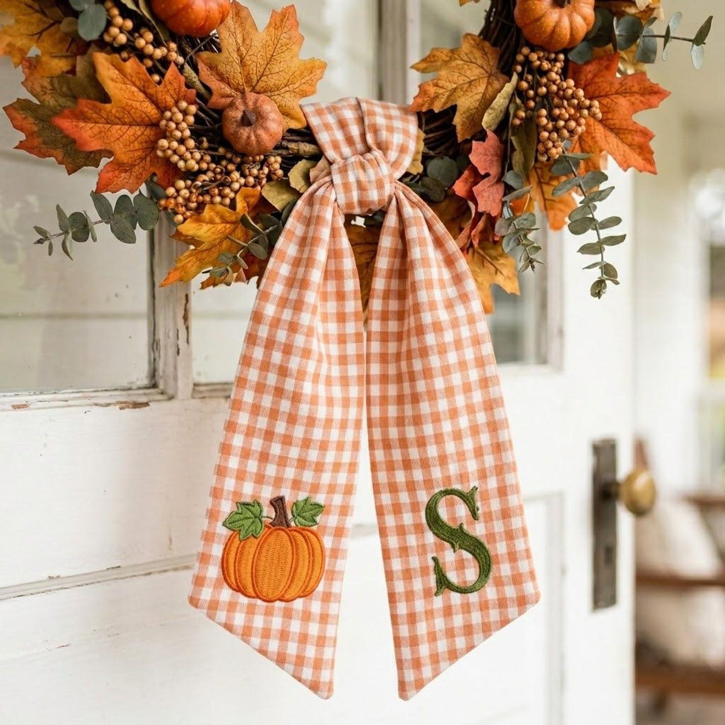 Custom Pumpkin Fall Wreath Sash, Fall Wreath Scarf with Initial