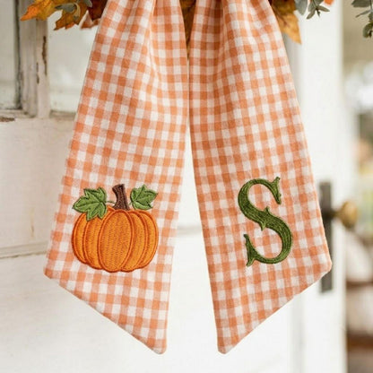 Custom Pumpkin Fall Wreath Sash, Fall Wreath Scarf with Initial