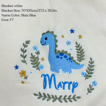 Personalized Baby Blanket with Embroidered Dinosaur, Custom Name Nursery Blanket