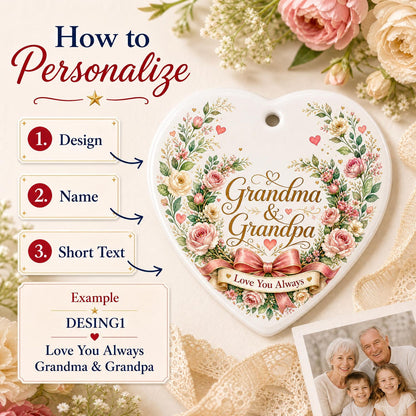 Personalized Grandparents Day Ornament, Custom Ceramic Heart Keepsake