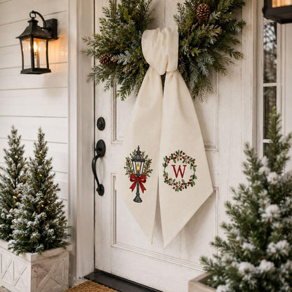 Personalized Christmas Wreath with Monogram Bow, Boxwood Front Door Wreath