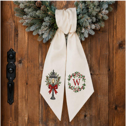Personalized Christmas Wreath with Monogram Bow, Boxwood Front Door Wreath