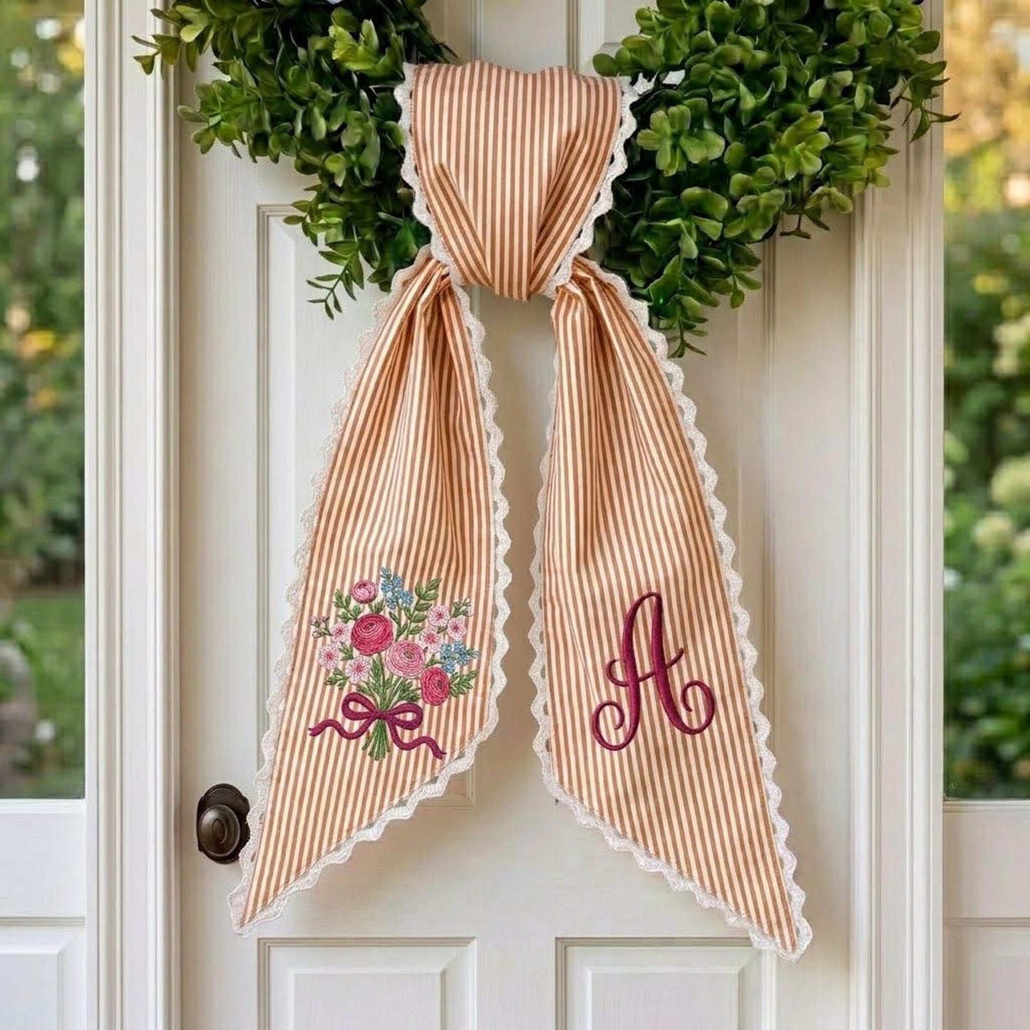 Floral Coquette Wreath Sash, Custom Monogram Toile