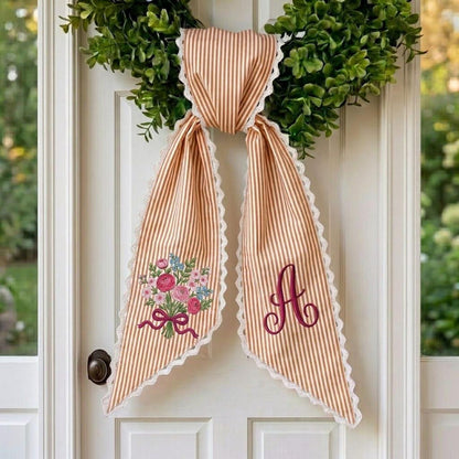 Floral Coquette Wreath Sash, Custom Monogram Toile