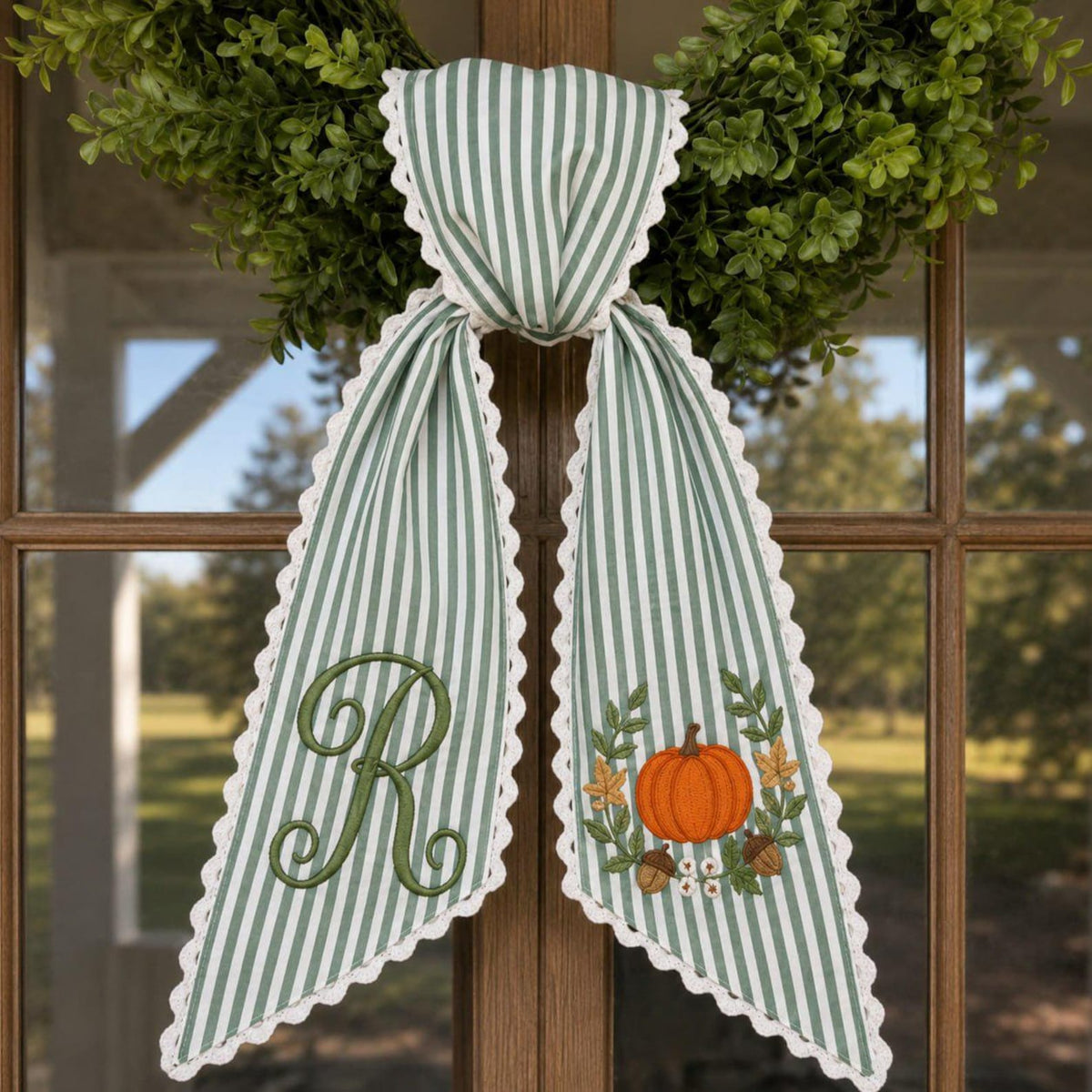 Personalized Fall Door Sash, Custom Pumpkin Wreath Bow Wreath Sash