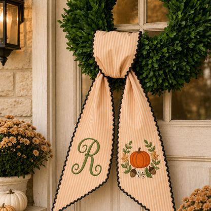 Personalized Fall Door Sash, Custom Pumpkin Wreath Bow Wreath Sash