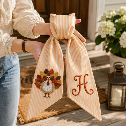 Thanksgiving Wreath Sash, Personalized Pumpkin Monogram Door Sash