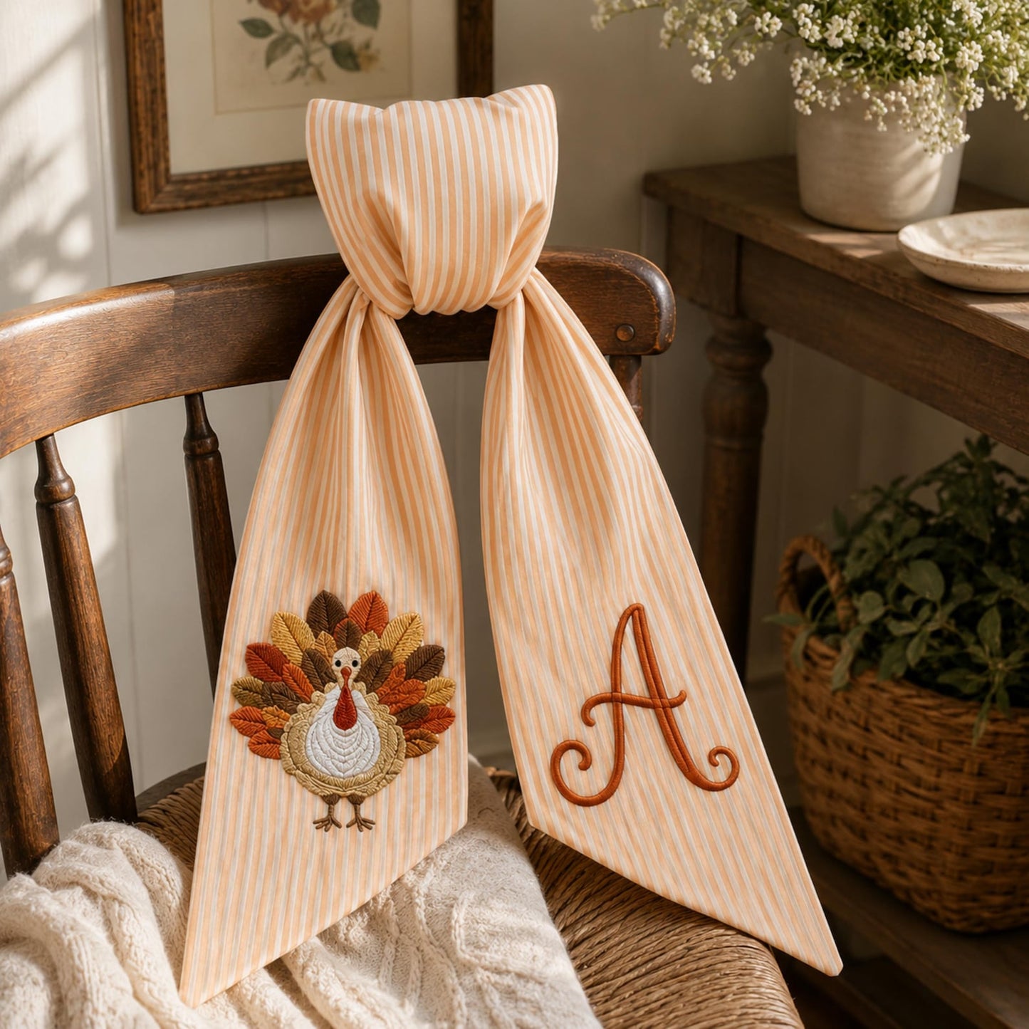 Thanksgiving Wreath Sash, Personalized Pumpkin Monogram Door Sash