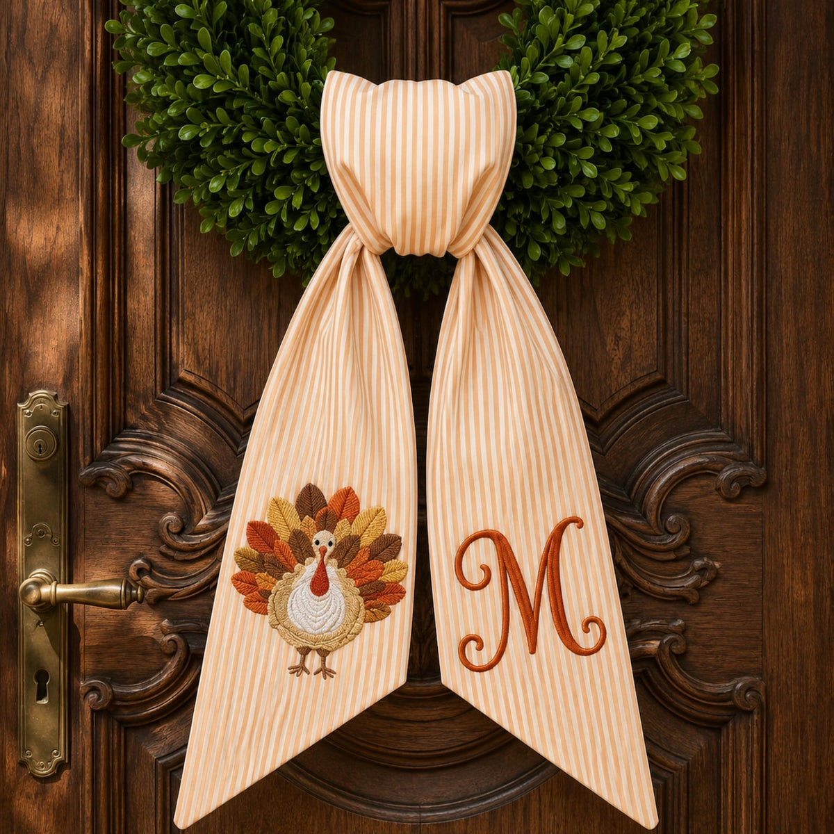 Thanksgiving Wreath Sash, Personalized Pumpkin Monogram Door Sash