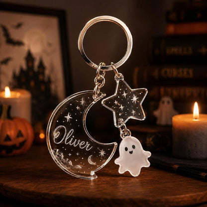 Personalized Halloween Acrylic Keychain, Custom Name Bag Charm, Trick or Treat Tag