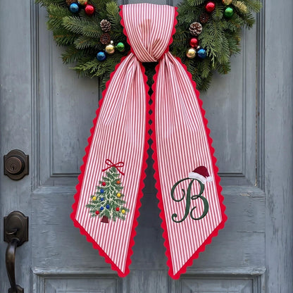 Custom Christmas Wreath Sash, Personalized Santa Hat Monogram Bow