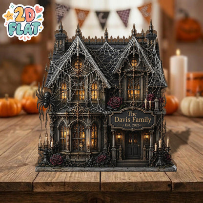 Personalized Haunted House Wooden Block, Gothic Halloween Decor