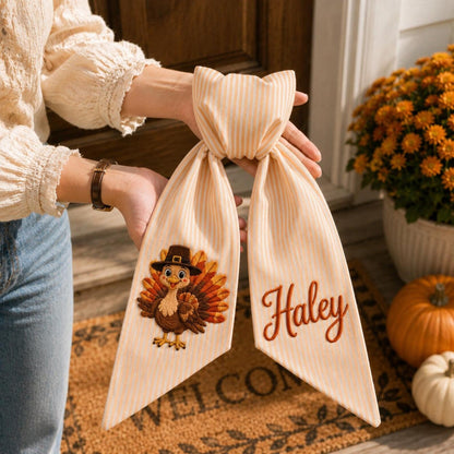 Thanksgiving Wreath Sash, Personalized Pumpkin Monogram Door Sash