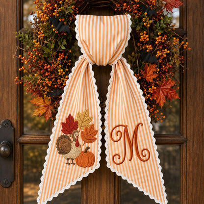Personalized Thanksgiving Wreath Door Sash Wreath Sash, Custom Pumpkin Monogram Bow