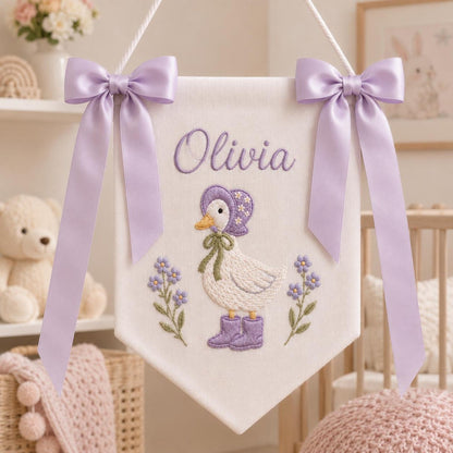 Embroidered Baby Name Banner, Custom Nursery Door Sign, Baby Announcement Banner Hospital Door Sign