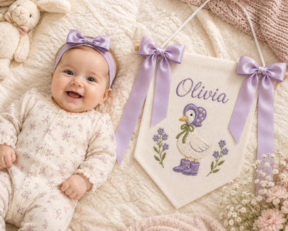 Embroidered Baby Name Banner, Custom Nursery Door Sign, Baby Announcement Banner Hospital Door Sign